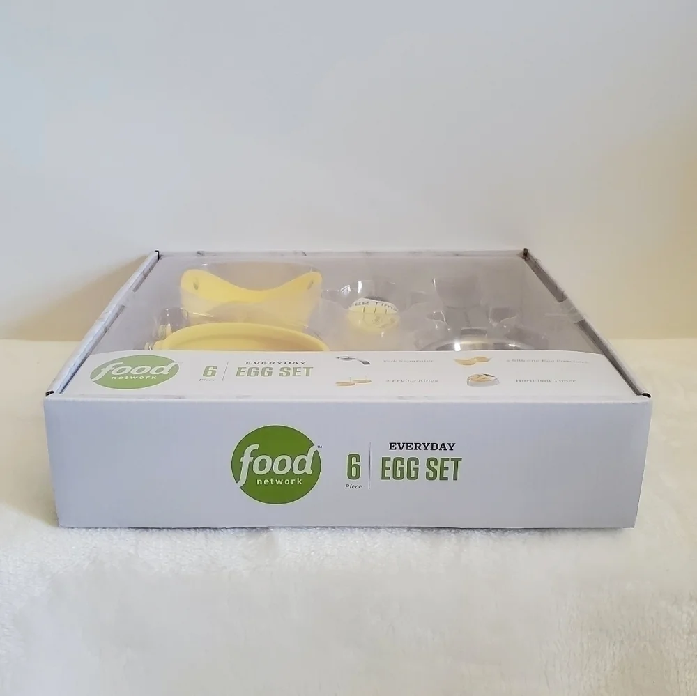 FOOD Network 6 Piece Egg Set Yolk Separator Egg Poachers Frying Rings Timer NIB